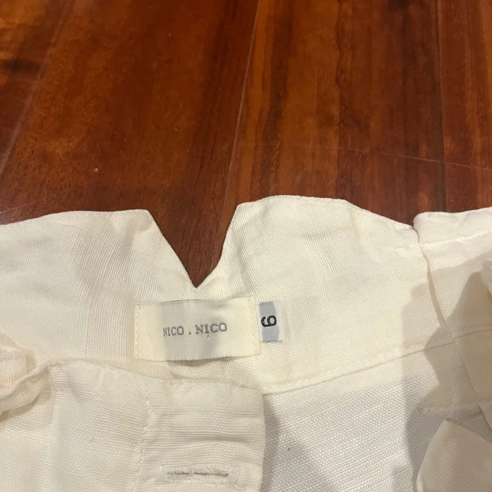 Cream Linen Tencel Pants Ankle Waist Tie Nico Nico USA Made Size 6 / Small‎